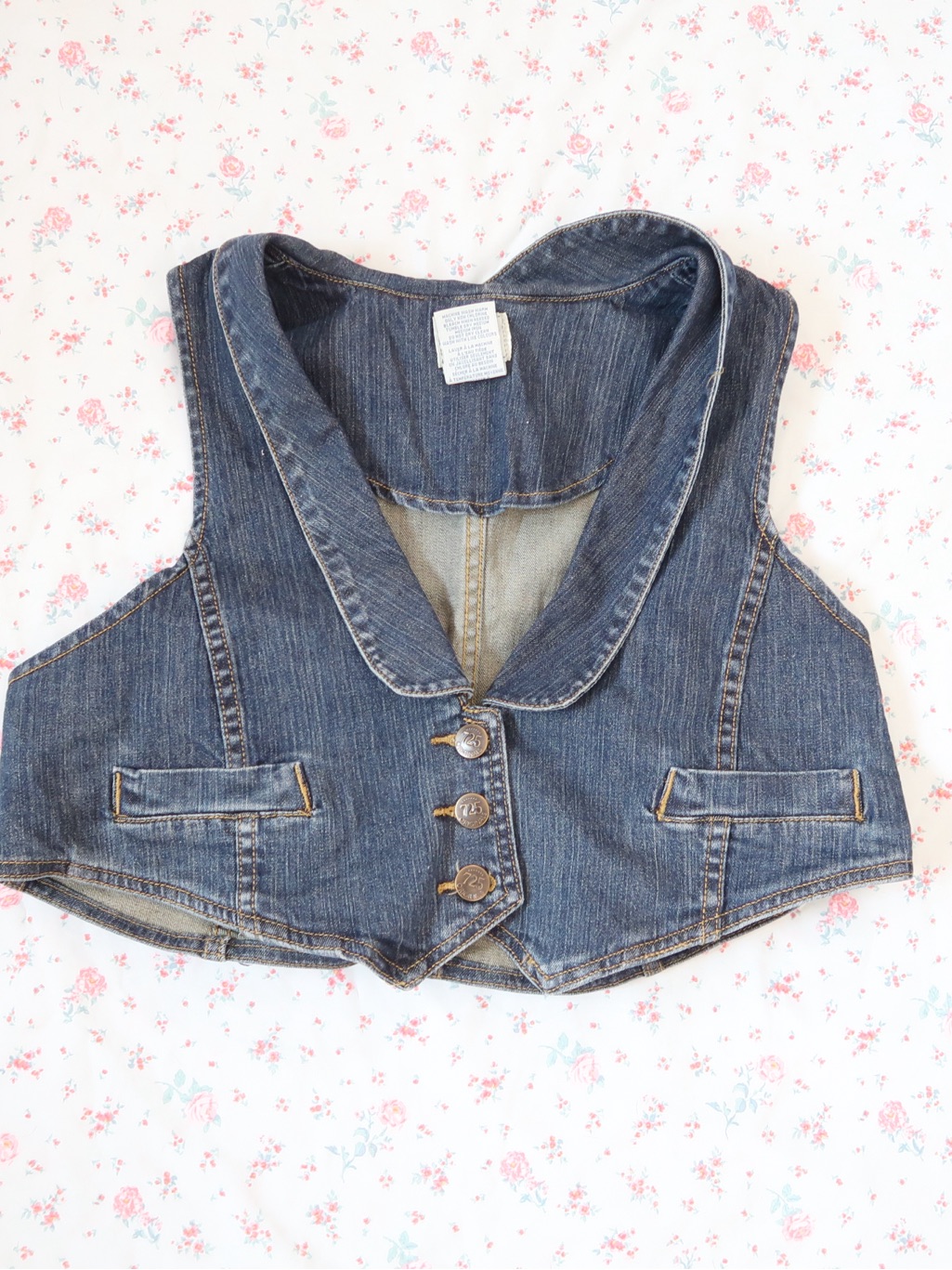 Denim Cropped Vest In Dark Blue
